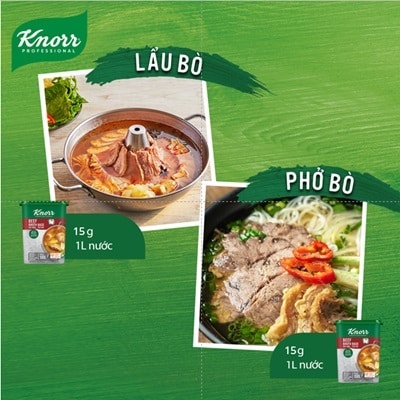 Knorr Súp Nền Thịt Bò 1.5kg - Có ngay nước dùng đậm đà vị thịt bò mà vẫn tiết kiệm chi phí với Súp Nền Thịt Bò Knorr Professional